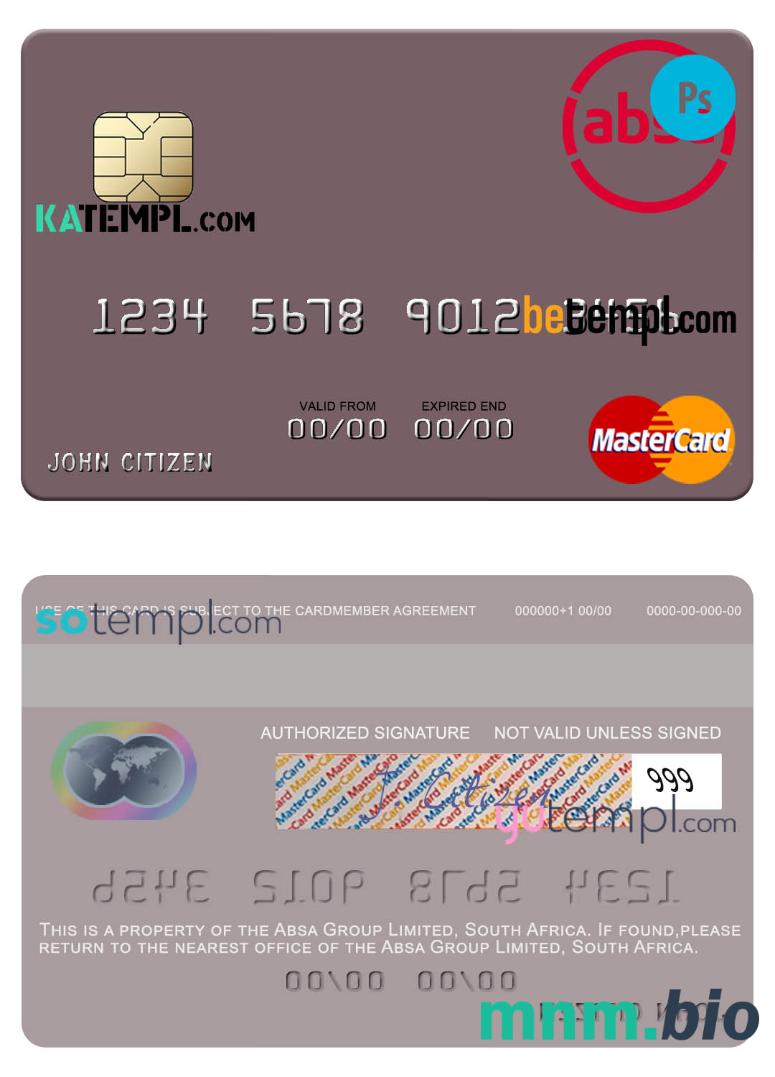South Africa Absa Group Limited mastercard credit szablon karty in PSD format